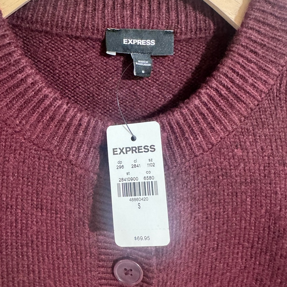 Express•Button knit Cardigan Burgundy•Size S•NWT - Picture 2 of 4